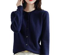 Bollrllr Women's Cashmere Cardigan Round Neck Sweater Spring Autumn Winter Long Sleeve Knitted Solid Color Soft Cardigan Sweater Tibetan Blue XXL