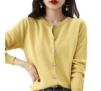 Bollrllr Women's Cashmere Cardigan Round Neck Sweater Spring Autumn Winter Long Sleeve Knitted Solid Color Soft Cardigan Sweater Yellow M