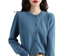 Bollrllr Women's Cashmere Cardigan Round Neck Sweater Spring Autumn Winter Long Sleeve Knitted Solid Color Soft Cardigan Sweater Haze Blue XL