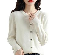 Bollrllr Women's Cashmere Cardigan Round Neck Sweater Spring Autumn Winter Long Sleeve Knitted Solid Color Soft Cardigan Sweater White XL