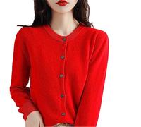 Bollrllr Women's Cashmere Cardigan Round Neck Sweater Spring Autumn Winter Long Sleeve Knitted Solid Color Soft Cardigan Sweater red XL