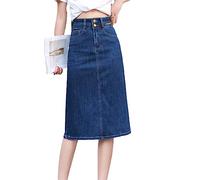 Bollrllr Women's Denim A-Line Skirt High Waist Casual Knee Length Slim Plus Size Denim Skirt Summer Blue 6XL(34)