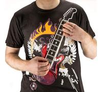 BOLLUMA Black Electric Rock Guitar Pattern Short Sleeve T-Shirt for Men and Women, Cool Vintage Electric Guitar T-Shirt for Birthday, Halloween, Christmas or Any Occasion, Small