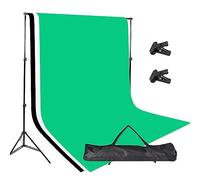 BOLLUMA Photo Studio Video 2x3m Background Support System Kit with Green White Black Backdrops, Clamp and Carry Bag, Photography Backdrop Support Stand for Product, Portrait and Video Shooting