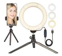 BOLLUMA Selfie Ring Light with Desk Tripod & Phone Holder, 6" LED Ring Light Dimmable Mini Beauty Ringlight for make up, live streaming, vlogging, TikTok, YouTube Video Shooting