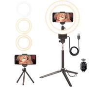 BOLLUMA Selfie Ring Light with Tripod Stand & Phone Holder, 9" LED Ring Light Dimmable, 4 Light Modes & 11 Brightness Level for make up, live streaming, vlogging, TikTok, YouTube Video Shooting