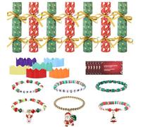 Bollyen 6 Pack Christmas Party Crackers No-Snap, Make Your Own Chacker Party Table Favor with Christmas Beads Bracelet, Hats Riddle Cards, Xmas Holiday Dinner Traditions Supplies