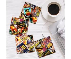 Bollywood Coasters: Classic Desi Indian Hindi Movies - MDF Wood Material for Home, Kitchen, Office, Dining Table, Home Decor (Set of 4)