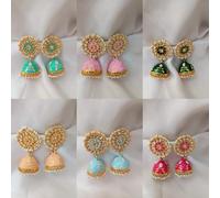 Bollywood Glamorous Handcrafted Meenakari Jhumka Earrings, Kundan Polki Look, Lightweight Indian Dangle Earrings for Weddings, Eid, Gifting (100)