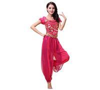Bollywood Indian Petite Size bharatanatyam Belly Dance 2-Piece Fancy Dress Costume Outfit for Womens Girls (XS, Pink)