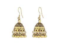 Bollywood Jhumka Bell Drop Earrings for Women, Oxidised Antique Indian Beaded Jewellery - 3.2cm Lightweight Tassel, Festive Party Traditional Gypsy Boho Gift (Gold)
