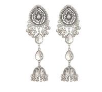 Bollywood Jhumka Jhumki Oxidized Ethnic Tassel Drop Dangle Earrings for Women Crystal Rhinestone Filigree Waterdrop Beaded Ball Indian Bell Studs Long Earring Statement Boho Traditional Gipsy Jewelry