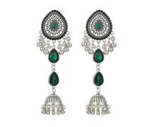 Bollywood Jhumka Jhumki Oxidized Ethnic Tassel Drop Dangle Earrings for Women Crystal Rhinestone Filigree Waterdrop Beaded Ball Indian Bell Studs Long Earring Statement Boho Traditional Gipsy Jewelry
