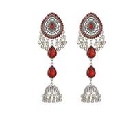 Bollywood Jhumka Jhumki Oxidized Ethnic Tassel Drop Dangle Earrings for Women Crystal Rhinestone Filigree Waterdrop Beaded Ball Indian Bell Studs Long Earring Statement Boho Traditional Gipsy Jewelry
