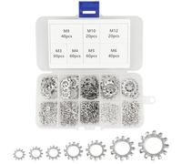 Boloest 300pcs 7 Sizes M3-12 304 Stainless Steel External Star Tooth Lock Washers
