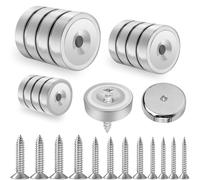 Boloest Neodymium Magnets 16/20/25mm, 9-24lbs Pulling Force, Silver Utility Magnets with Countersunk Holes and Screws, 12pcs (4x16mm, 4x20mm, 4x25mm), M3/M4/M5 Screws, Home, Office, Crafts, DIY