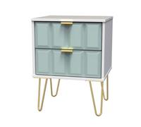Bologna Ready Assembled Matt Duck Egg & White 2 Drawer Wide Bedside Chest (H)505mm (W)395mm (D)415mm