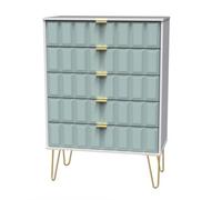 Welcome Furniture Ready Assembled Cube 5 Drawer Chest In Duck Matt & White, Blue