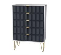 Bologna Ready Assembled Matt Indigo & White 5 Drawer Wide Chest (H)1075mm (W)765mm (D)415mm