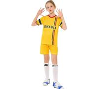 Bolognifi Kids Football Jersey European/Americas Cup T-shirt Boys Girls Sports Soccer Half Sleeved Shorts Set(Romania,6-7Y)