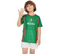 Bolognifi Kids Football Jersey European/Americas Cup T-shirt Boys Girls Sports Soccer Half Sleeved Shorts Set(Mexico,11-12Y)