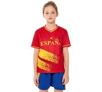 Bolognifi Kids Football Jersey European/Americas Cup T-shirt Boys Girls Sports Soccer Half Sleeved Shorts Set(Spain,6-7Y)