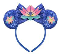 Bolonar Sequin Blue Flower Headband with Princess Ears Bows for Women and Adults