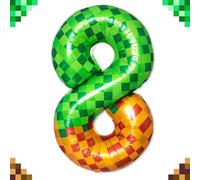 Bolosa 100cm Pixel Number 8 Foil Balloon Helium or Air Fill for Birthday Party Decorations Large Green Orange 8th Birthday Balloon for Kids Boys Video Game Theme Durable and Bright Design