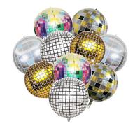 Bolosa 10Pcs Disco Ball Foil Balloons, 4D Round Mylar, Silver, Gold and Multicolour, Party Decorations