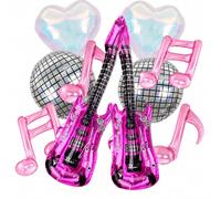 Bolosa 10Pcs Music Party Foil Balloons Set, Pink Guitar, Music Note & Disco Ball Balloons, Disco Party Decorations for Birthday Party, Retro Dance, Rock Concert, Hen Party Photo Backdrop