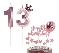 Bolosa 13th Birthday Candles Set, Cake Topper, Number 13 Candle, Decorations for Girls Boys Party Wedding Anniversary (Rose Gold)