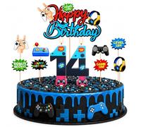 Bolosa 14th Birthday Gaming Cake Topper and Candles Set,11 Pcs Video Game Birthday Decorations with Number 14 Candles,Happy Birthday Topper & Picks,Gamer Party 14th Birthday Decorations For Boys Girls
