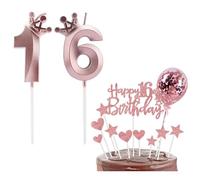Bolosa 16th Birthday Candles Set, 16th Birthday Cake Topper, Number 16 Candle, 16 Years Old Birthdays Decorations for Girls Boys Party Wedding Anniversary (Rose Gold, Number 16)