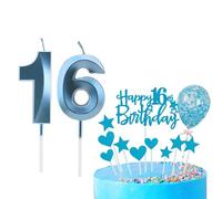 Bolosa 16th Birthday Candles Set, Number 16 Candle, 16th Birthday Decorations for Girls & Boys Parties, Wedding Anniversaries (Blue, Number 16)