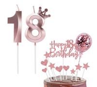 Bolosa 18th Birthday Candles Set, Number 18 Candle, Cake Topper, Decorations for Girls & Boys Parties (Rose Gold, Number 18)