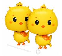 Bolosa 2 Pack Chick Foil Balloons, Farm Animal Party Decorations for Kids | chick balloons, 48 × 70 cm, includes 1 straw and ribbon for hanging at birthdays, farm animal party, Easter and spring events