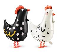 Bolosa 2 Pcs Chicken Foil Balloons, Black White Chicken Farm Animal Balloon