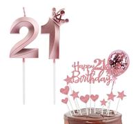 Bolosa 21st Birthday Decorations Set - 21st Birthday Cake Topper & Number 21 Candle (Rose Gold, Number 21)