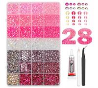 Bolosa 28 Colours Pink Nail Rhinestones & Nail Art Gems, 15000Pcs 4 Sizes Flatback Rhinestones Kit with Wax pen and Tweezers, Resin Nail Diamonds for DIY Crafts Festival Face Makeup