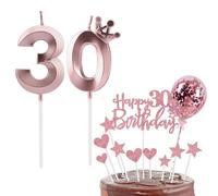 Bolosa 30th Birthday Candles Set, Number 30 Candle, Cake Topper, Decorations for Girls & Boys Parties - Rose Gold, Number 30