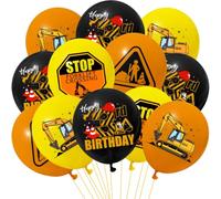 Bolosa 3rd Birthday Decorations Construction Balloons, 12 Pcs Latex Digger Balloons, Black Yellow Orange Excavator Party Supplies, Birthday Boy Decorations for Kids Builder Theme, Digger Party