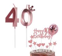 Bolosa 40th Birthday Candles Set, 40th Birthday Cake Topper, Number 40 Candle, 40th Birthday Decorations for Girls Boys Birthday Party Wedding Anniversary (Rose Gold, Number 40)