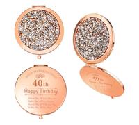 Bolosa 40th Birthday Compact Mirror for Women, Rose Gold, 2x Magnification | Double-sided stainless steel folding mirror,40th Birthday Gifts for Women, with standard and 2x views for handbags and travel