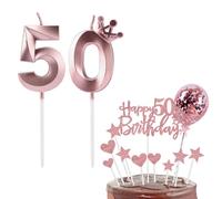 Bolosa 50th Birthday Candles Set, Number 50 Candle, Cake Topper, Decorations for Girls & Boys Parties & Weddings (Rose Gold, Number 50)
