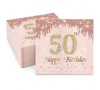 Bolosa 50th Birthday Napkins Rose Gold, 20 Pack 50th Paper Napkins 33x33 cm, Happy 50th Birthday Table Decorations for Women Mum Wife Cake Table and 50th Birthday Dinner Decor
