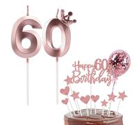 Bolosa 60th Birthday Candles Set, 60th Birthday Cake Topper, Number 60 Candle, 60th Birthday Decorations for Girls Boys Party Wedding Anniversary (Rose Gold, Number 60)