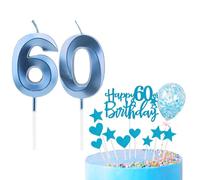 Bolosa 60th Birthday Candles Set, Number 60 Candle, 60th Birthday Decorations for Girls & Boys Parties & Weddings (Blue, Number 60)