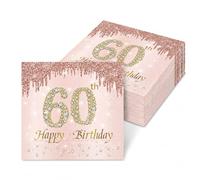 Bolosa 60th Birthday Napkins, Rose Gold 60th Birthday Decorations with 60th Birthday Table Decorations, 20 Pack Paper 60th Birthday Serviettes, 33x33 cm Party Tableware for Mum Wife Friend