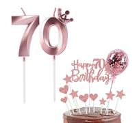 Bolosa 70th Birthday Candles Set, Number 70 Candle, Cake Topper, Decorations for Girls & Boys Party, Wedding Anniversary (Rose Gold, Number 70)