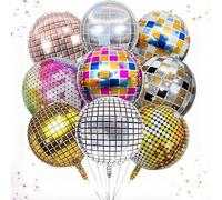 Bolosa 9Pcs Disco Ball Foil Balloons, 4D Round Mylar, Multicolour, Party Decorations